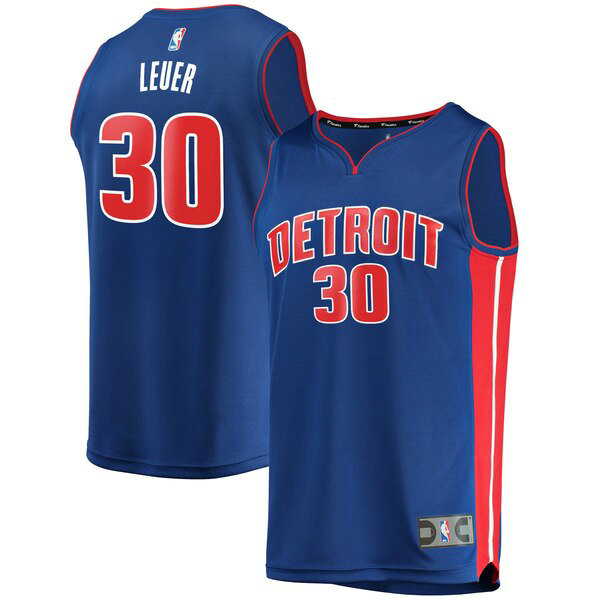 Camiseta Jon Leuer 30 Detroit Pistons Icon Edition Azul Hombre